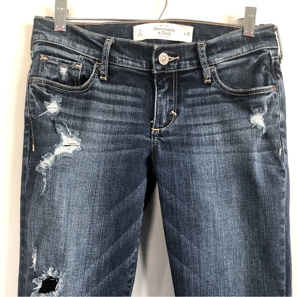 Abercrombie & Fitch Low Rise Distressed Slim Straight Jeans, Size 0, Waist 25 - Picture 6 of 16